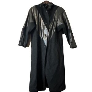 Vintage Women’s Sears Black Leather-Accented Women's Wool Coat Sz 6